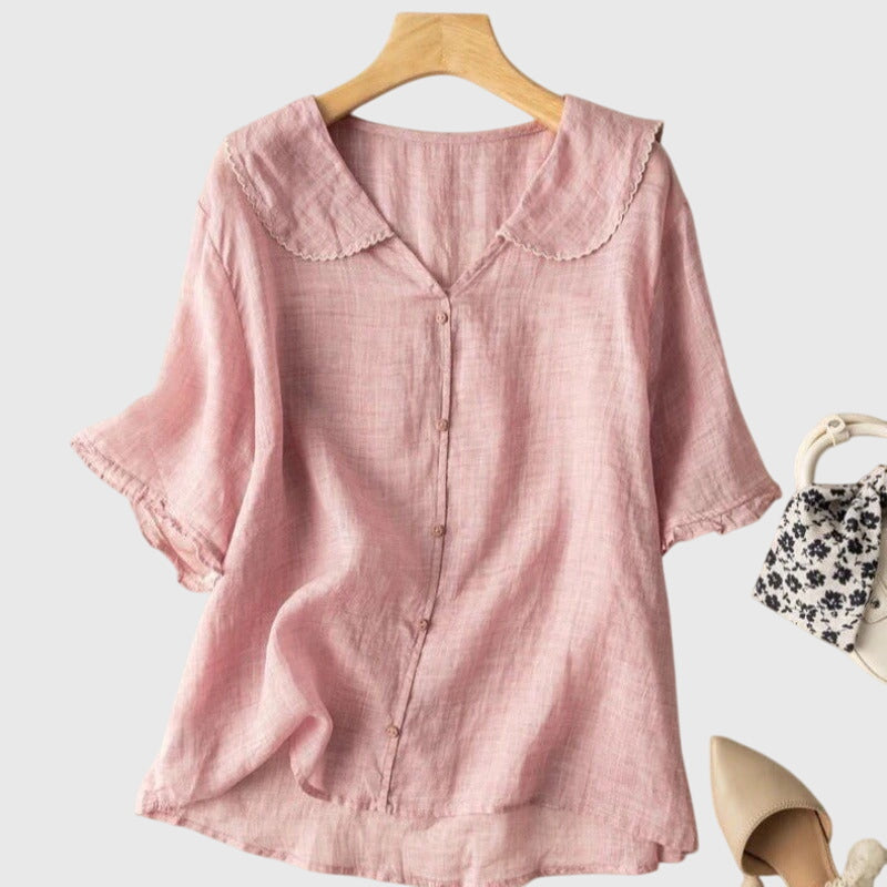Women's Vintage Elegant Collared Blouse | Short Sleeves