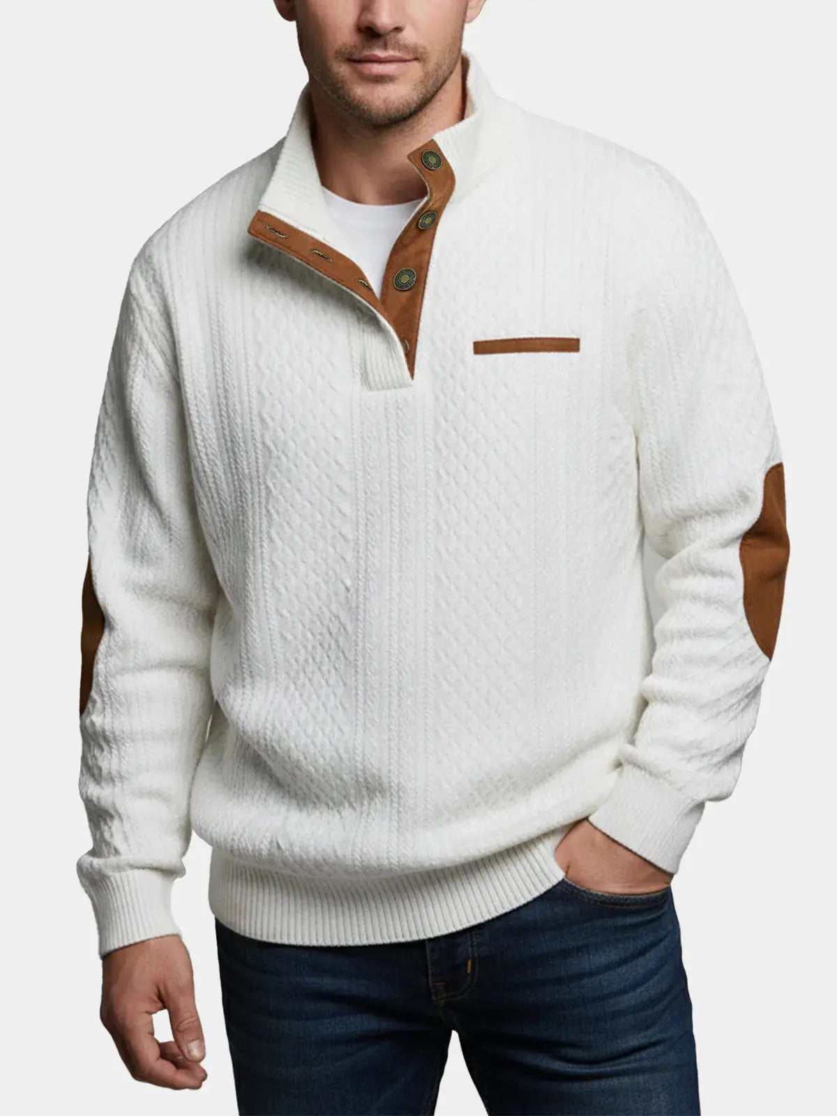 Men's Long Sleeve Winter Knit Sweater | Mock Neck