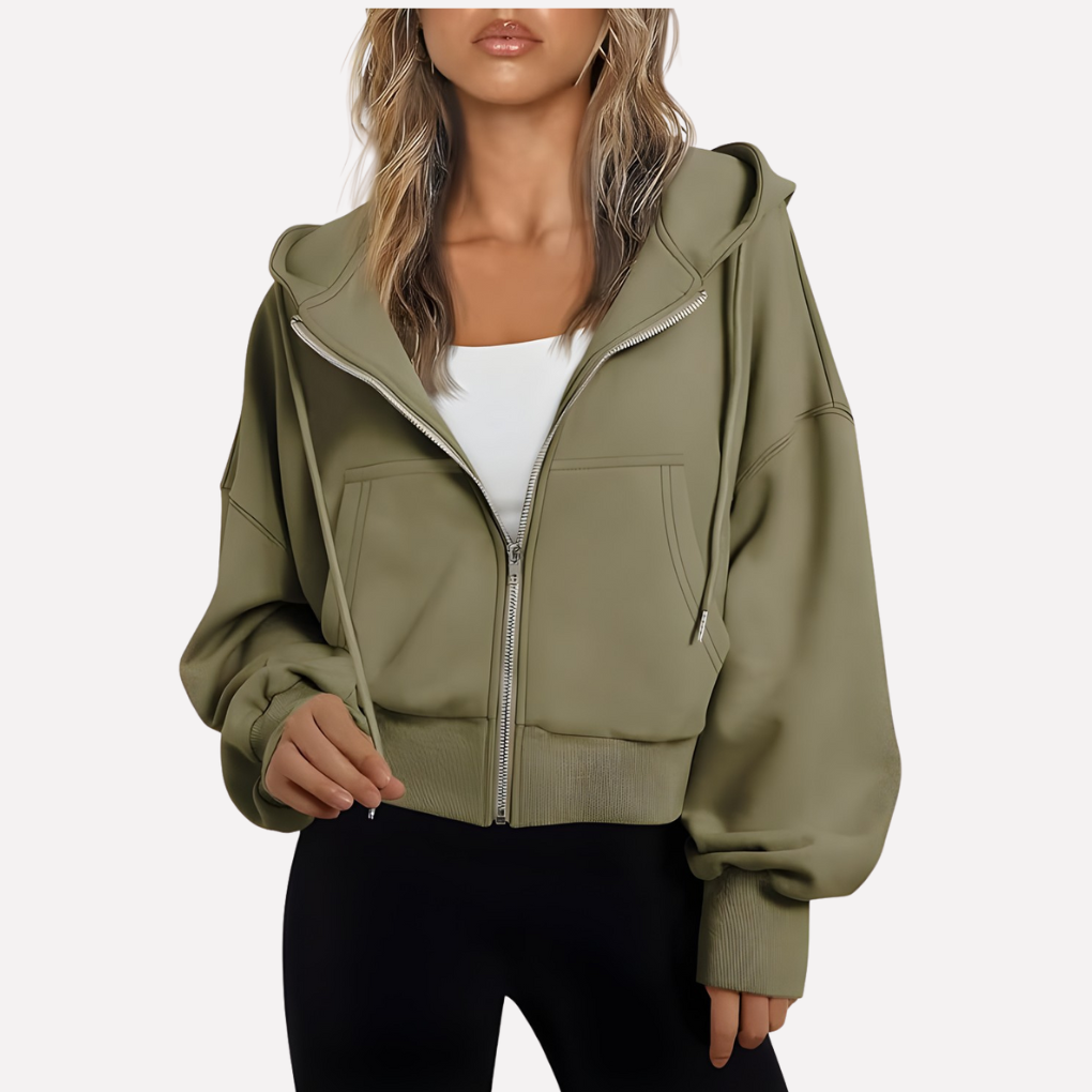 Women's Cropped Zip Up Hoodie | Oversized