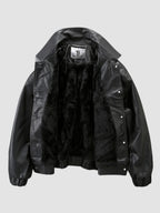 Men's Oversized Moto Black Jacket | Button Up