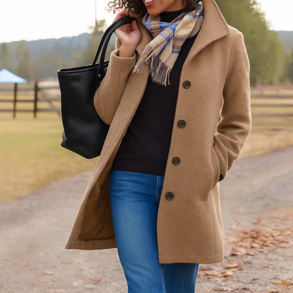 Women's Long Pockets Winter Coat | Button