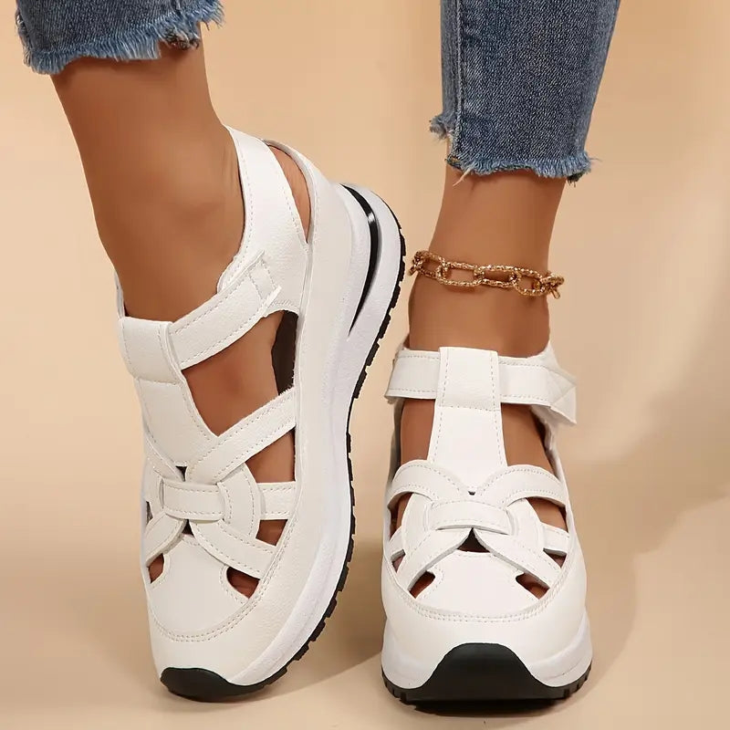 Women's Casual Cutout Platform Sandals | Hook and Loop Strap