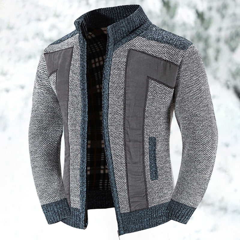 Men’s Stand Collar Zip-Up Jacket | Contrast Panels
