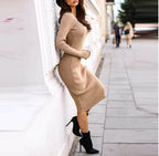 Women’s Winter Bodycon Ribbed Knit Dress | Midi