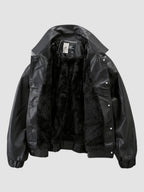 Men's Oversized Moto Black Jacket | Button Up