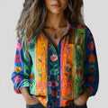 Women's Vintage Floral Print Blouse with Chest Pockets | Long Sleeves