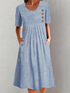 Women's Striped Button-Detail Dress | Midi