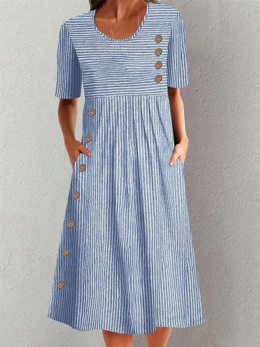 Women's Striped Button-Detail Dress | Midi