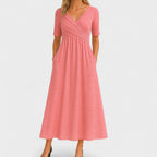 Women's Elegant Wrap Style Wedding Guest V-Neck Dress | Midi