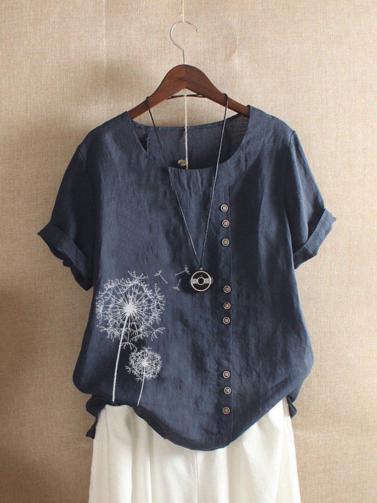 Women's Printed Round Neck Blouse | Short Sleeve