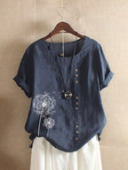 Women's Printed Round Neck Blouse | Short Sleeve