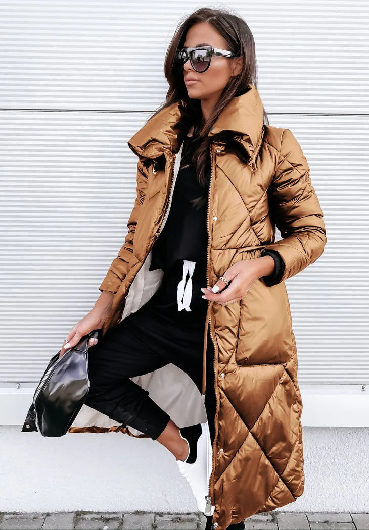 Women's Stylish Diamond-Quilted Puffer Coat | Longline