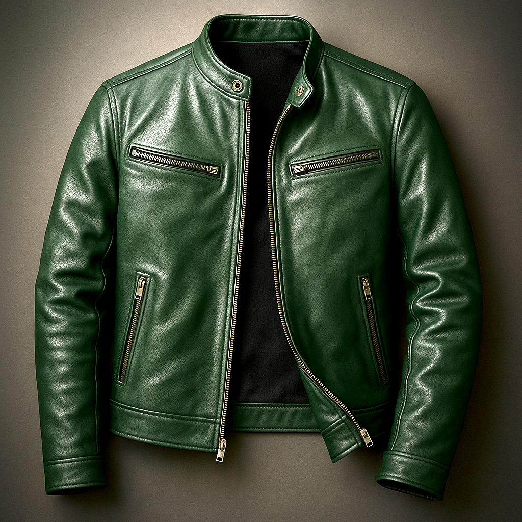 Men's Zip-Up Biker Jacket | Stand Collar