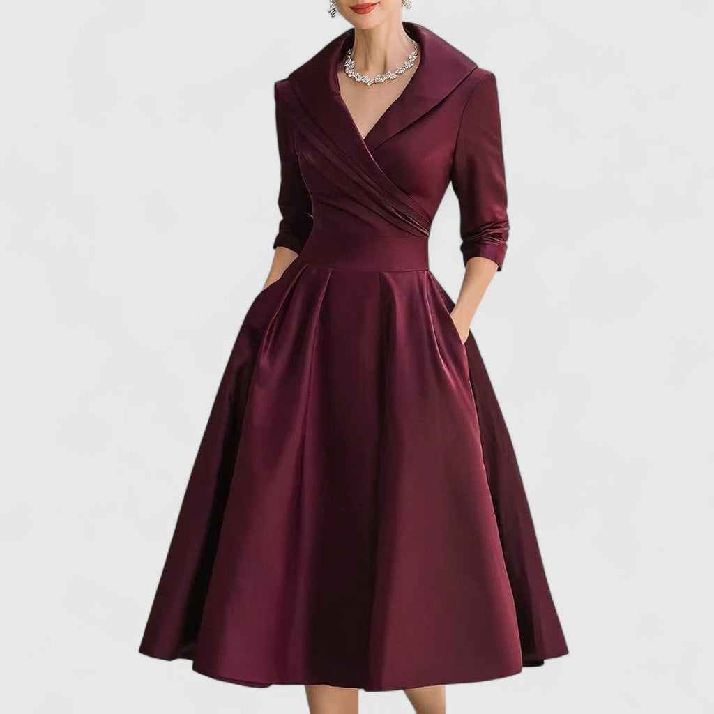 Women's Elegant Formal Wrap Style Flared Evening Dress | Midi
