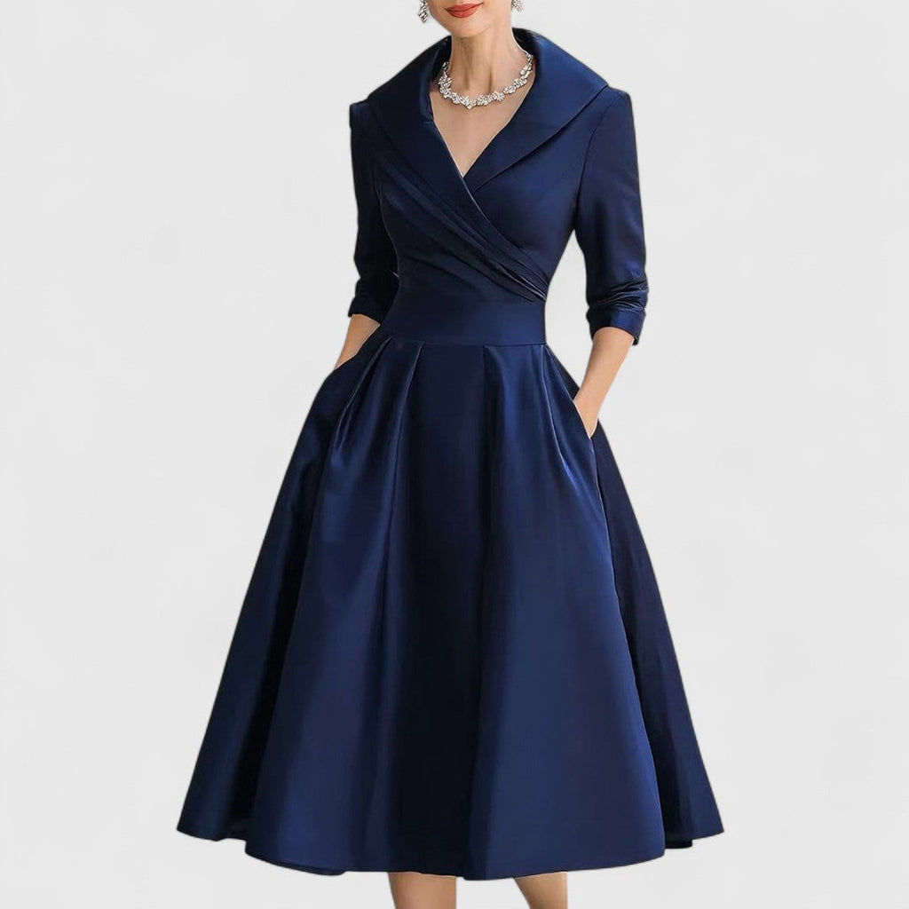 Women's Elegant Formal Wrap Style Flared Evening Dress | Midi