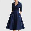 Women's Elegant Formal Wrap Style Flared Evening Dress | Midi