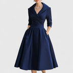 Women's Elegant Formal Wrap Style Flared Evening Dress | Midi