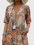 Women's Elegant V-Neck Floral Print Dress | Midi