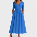 Women's Elegant Wrap Style Wedding Guest V-Neck Dress | Midi