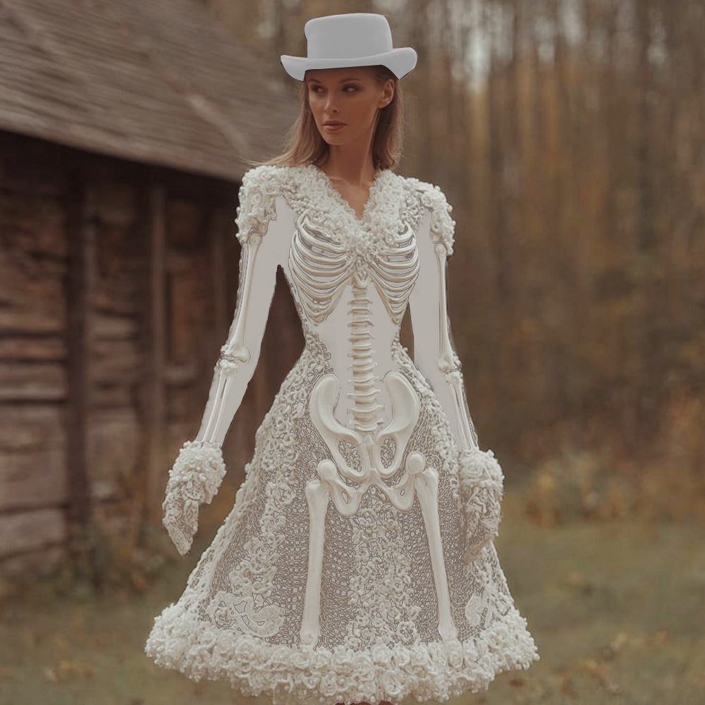 Women's V-Neck Long Sleeve Midi Dress | Halloween