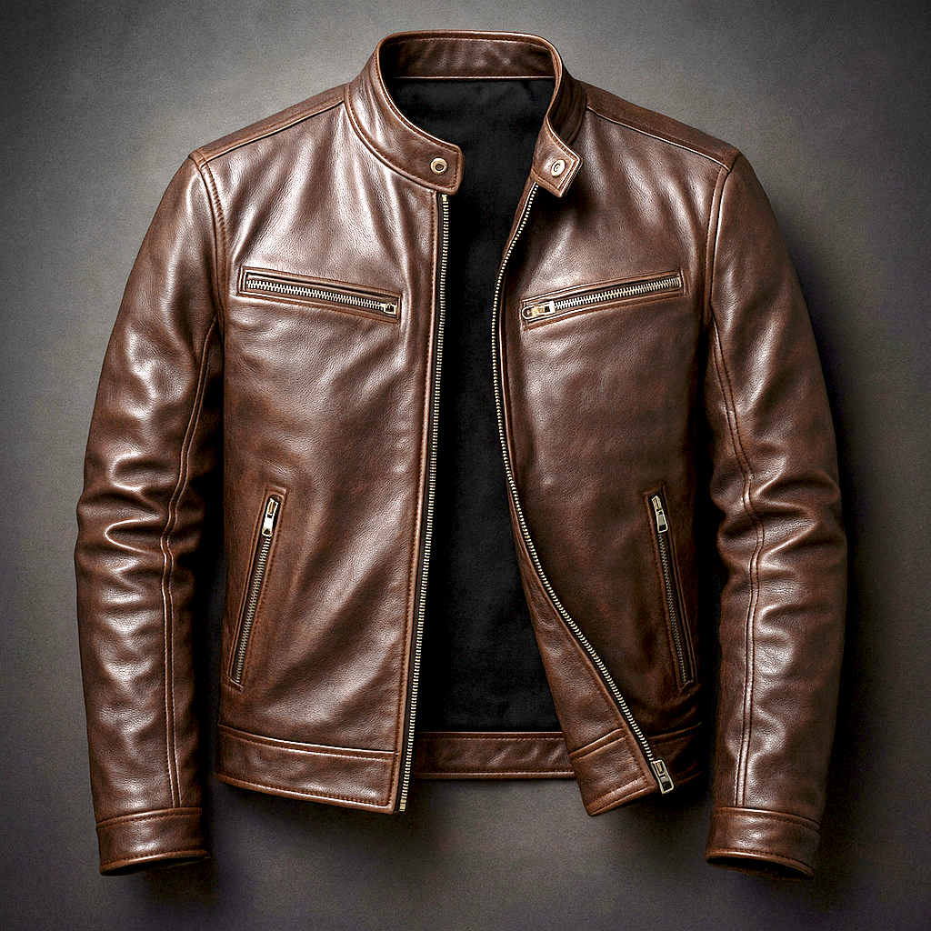 Men's Zip-Up Biker Jacket | Stand Collar