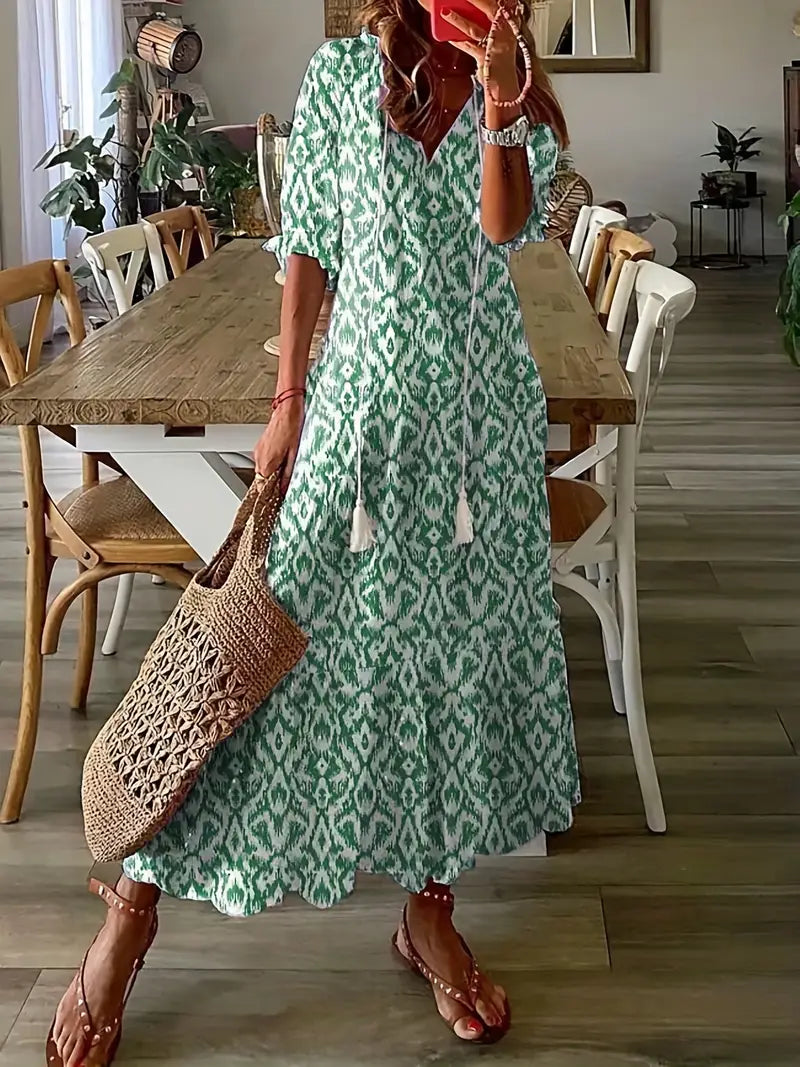 Women's Bohemian Ruffled Printed Dress | Maxi