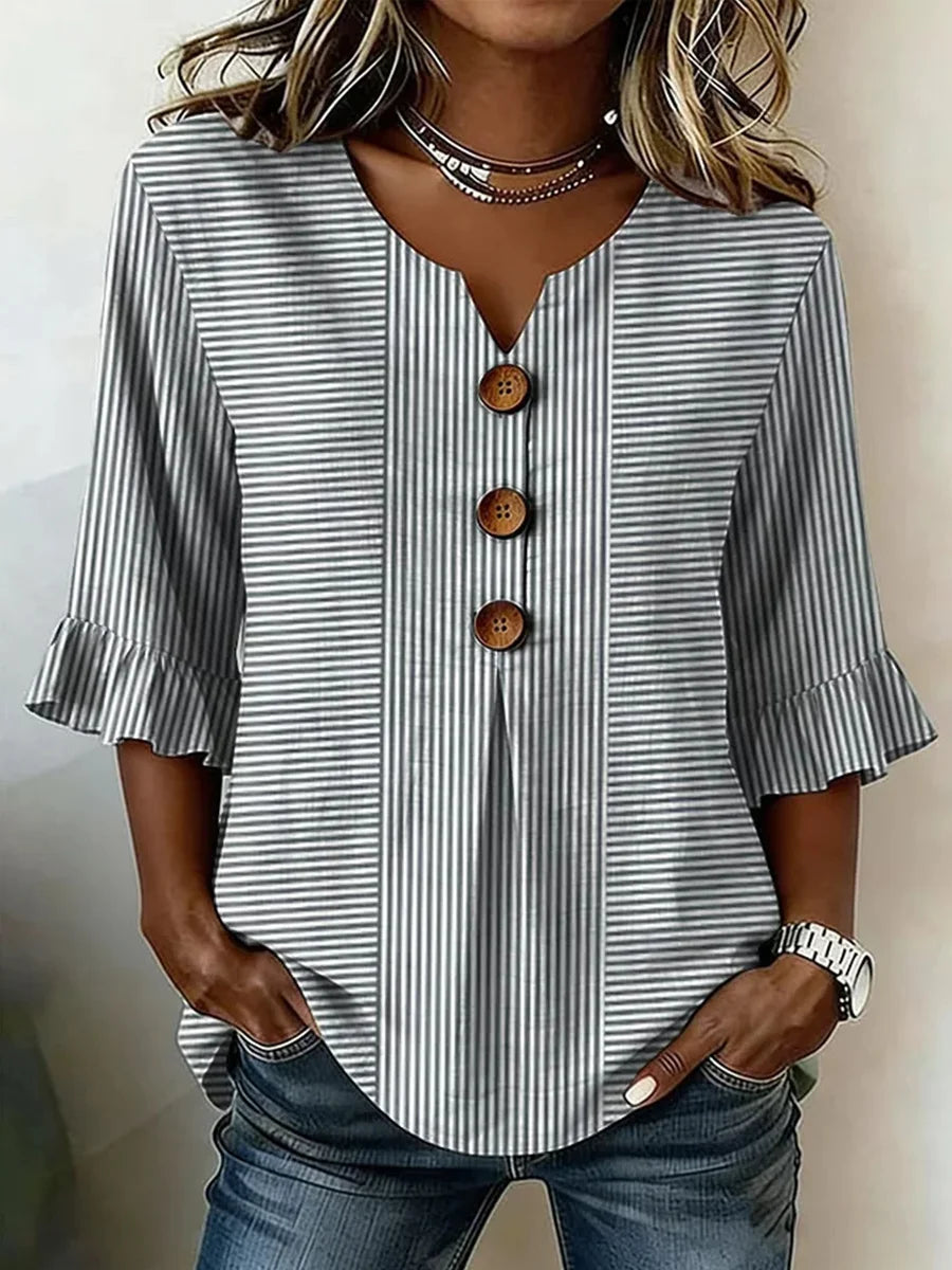 Women's Casual Striped Print Blouse | 3/4 Sleeve