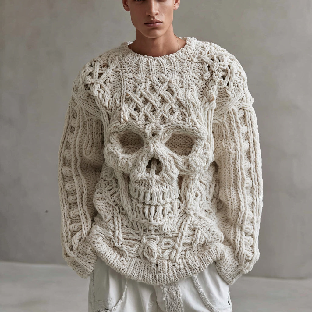 Men's Long Sleeve Crochet Knit Sweater | Halloween