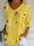 Women's Floral Print V-Neck Top | 3/4 Sleeve