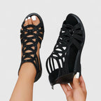 Women's Elegant Cutout Wedge Sandals | Back Zip Closure