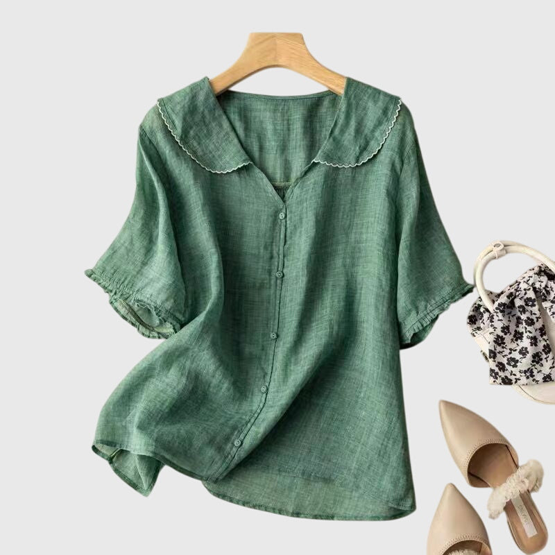 Women's Vintage Elegant Collared Blouse | Short Sleeves