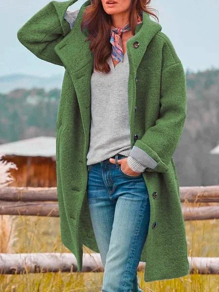 Women's Winter Button Long Coat | Hooded