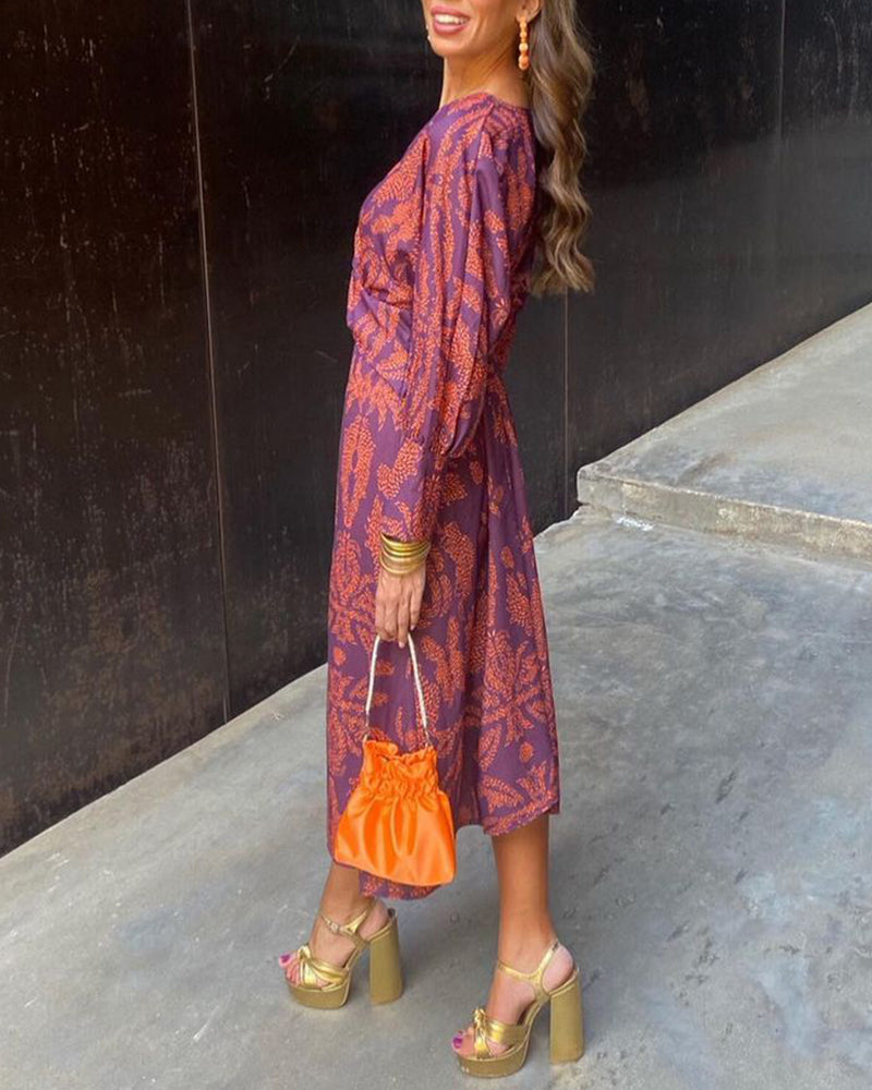 Women's Elegant Printed Wedding Guest A-Line Dress | Maxi