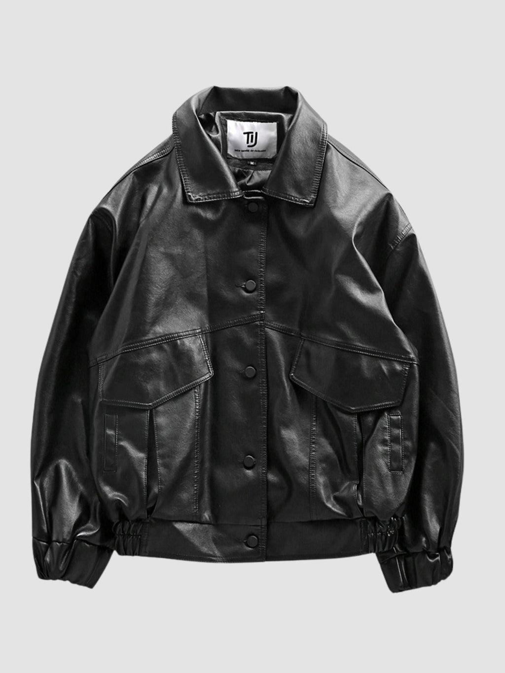 Men's Oversized Moto Black Jacket | Button Up