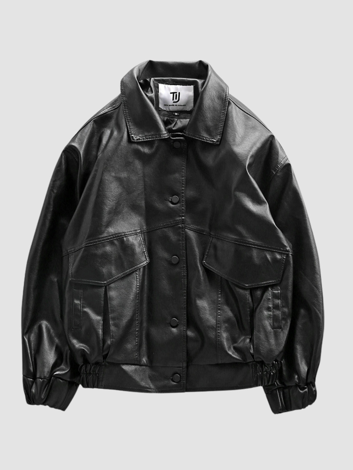 Men's Oversized Moto Black Jacket | Button Up