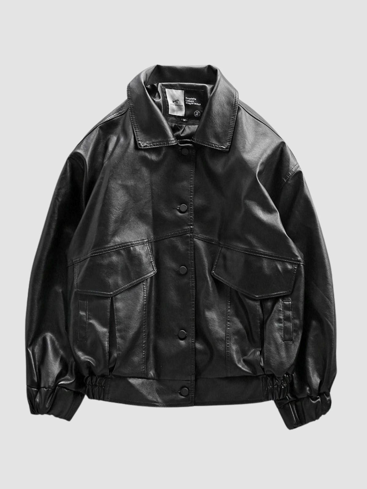 Men's Oversized Moto Black Jacket | Button Up