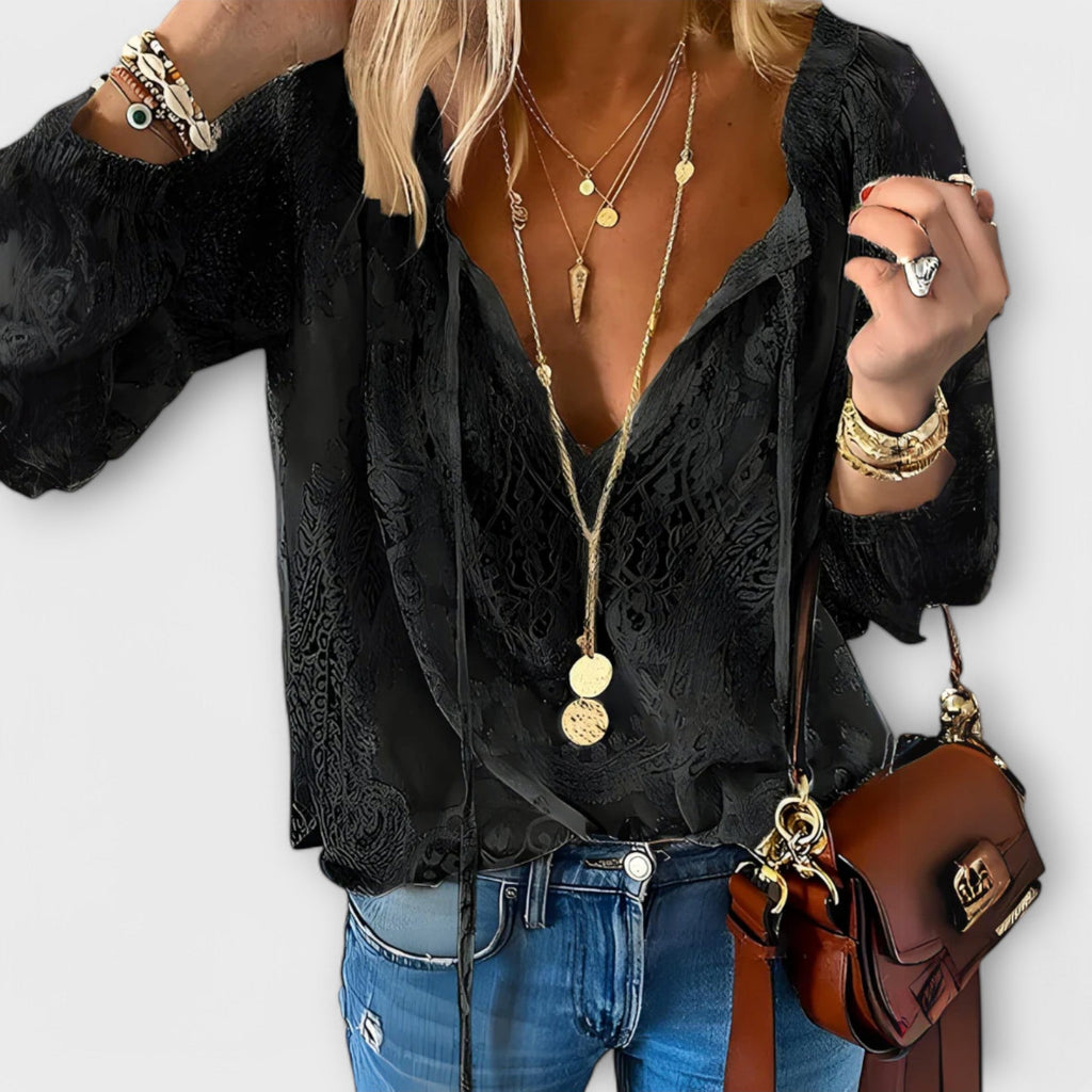Women's Boho Chique Tie-Neck Blouse | Long Sleeves