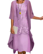 Women's Elegant Midi Dress and Sheer Cardigan Set | Two Piece