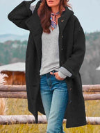 Women's Winter Button Long Coat | Hooded