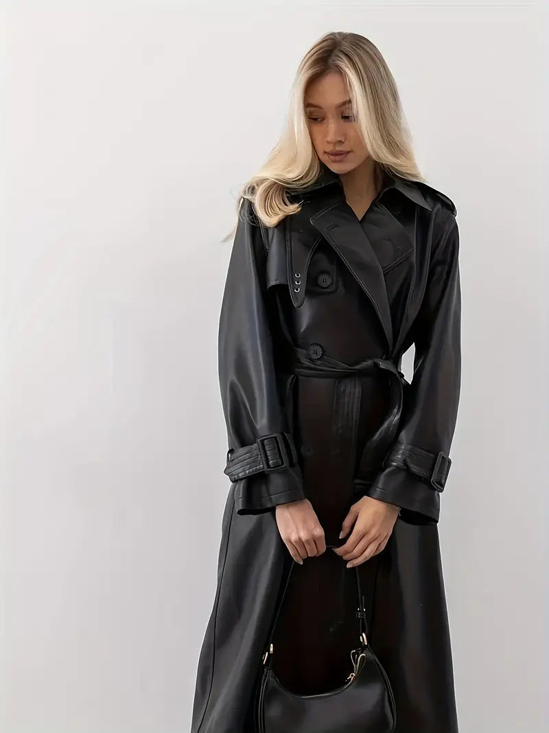Women's Black Long Trench Coat | Belted