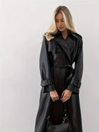 Women's Black Long Trench Coat | Belted