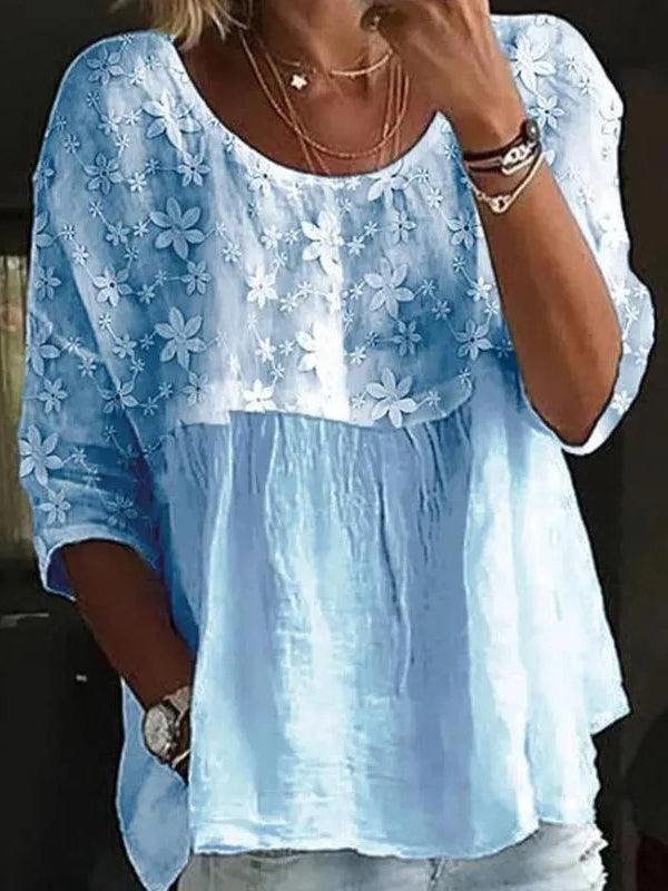 Women's Floral Loose-Fit Blouse | 3/4 Sleeve