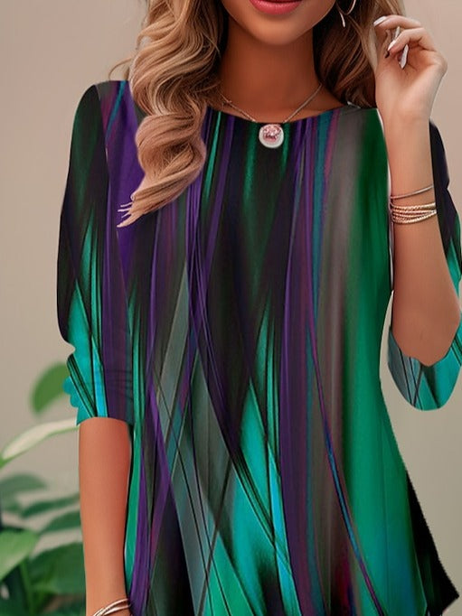Women's Short Sleeves Round Neck Blouse | Striped Print