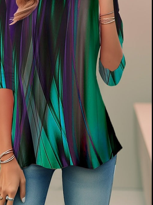 Women's Short Sleeves Round Neck Blouse | Striped Print