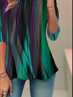 Women's Short Sleeves Round Neck Blouse | Striped Print