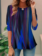 Women's Short Sleeves Round Neck Blouse | Striped Print