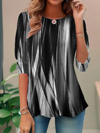 Women's Short Sleeves Round Neck Blouse | Striped Print