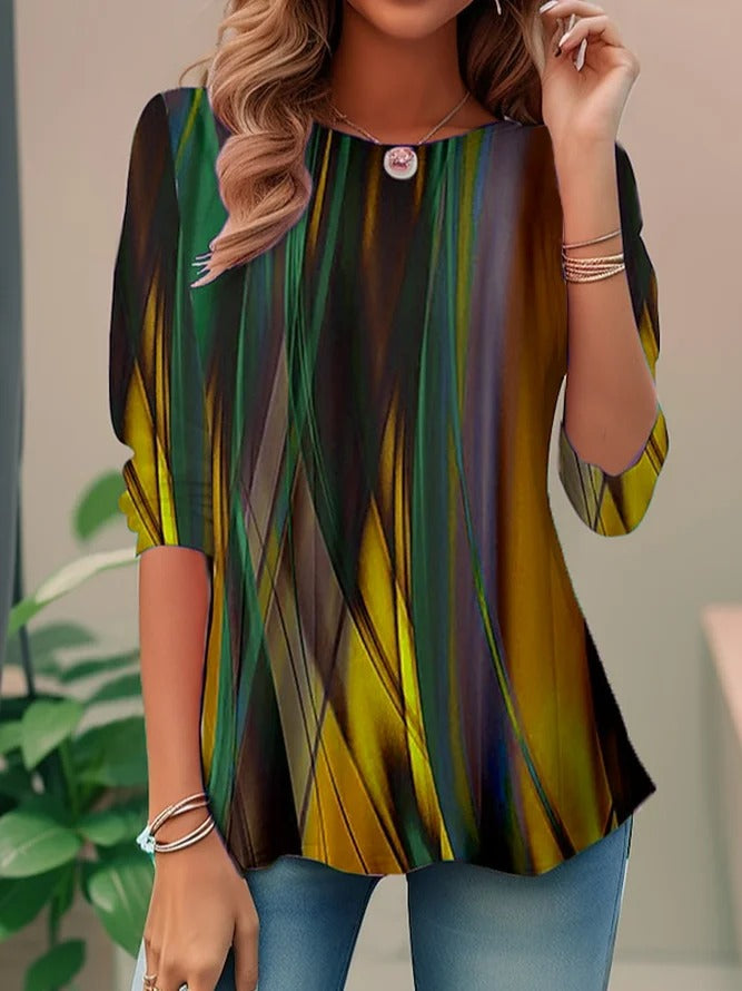 Women's Short Sleeves Round Neck Blouse | Striped Print