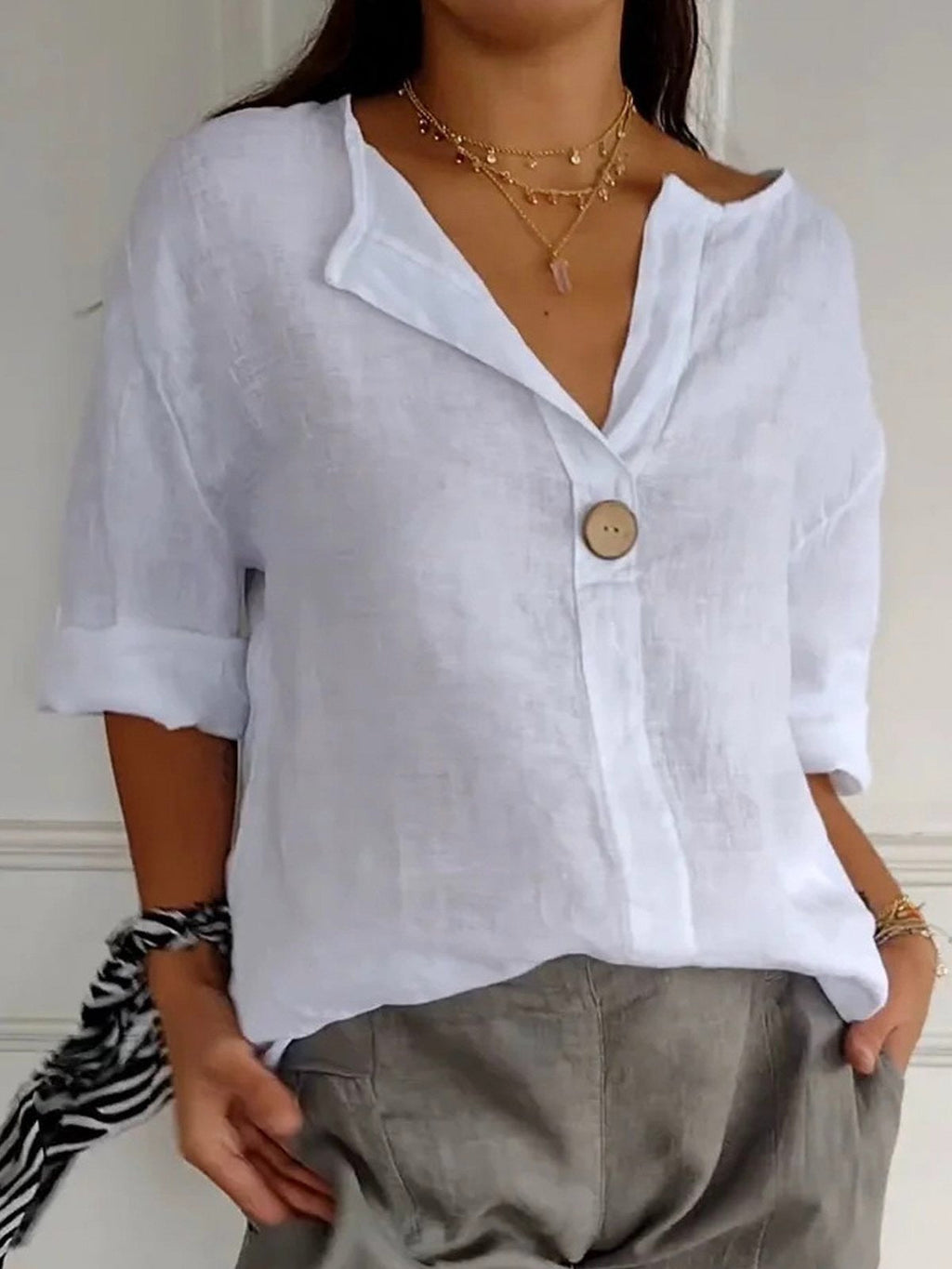 Women's Split Neck 3/4 Sleeves Blouse | Casual