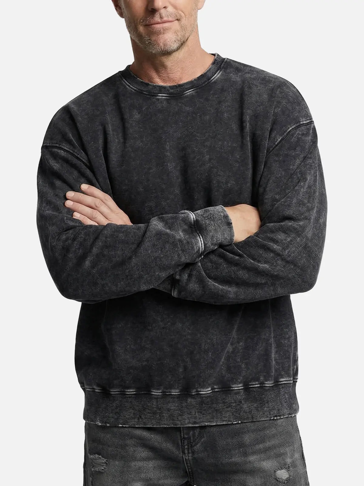 Men's Oversized Winter Washed Sweater | Crew Neck